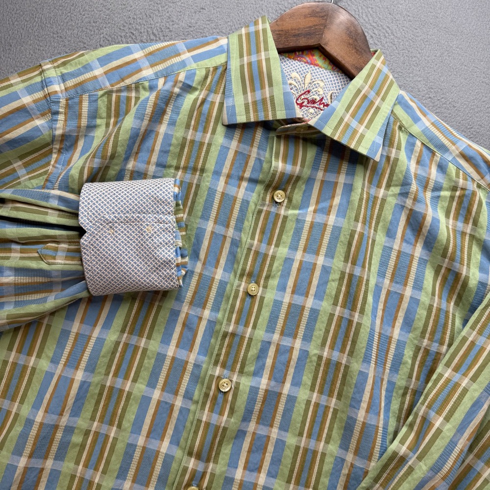 Robert Graham Mens XL Multicolor Cotton Plaid Flip Cuff Long Sleeve Button Shirt